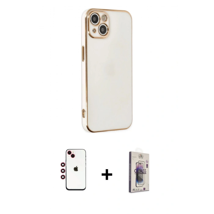 MARSİLYAN™- iPhone 14 Kılıf Yankı Serisi - Siyah Bilvis 3D Cam Ekran Koruyucu + Shine Kamera Lens - KI