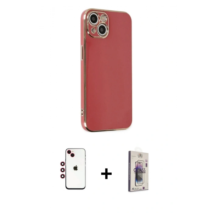 MARSİLYAN™- iPhone 14 Kılıf Yankı Serisi - Siyah Bilvis 3D Cam Ekran Koruyucu + Shine Kamera Lens - KI