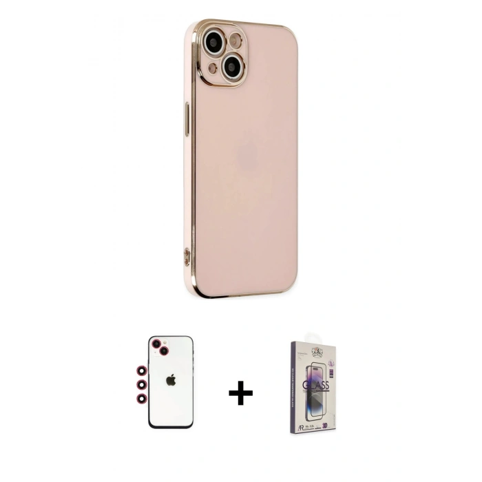 MARSİLYAN™- iPhone 14 Kılıf Yankı Serisi - Siyah Bilvis 3D Cam Ekran Koruyucu + Shine Kamera Lens - KI