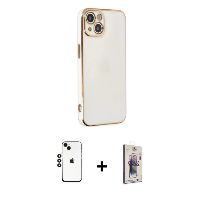 MARSİLYAN™- iPhone 14 Kılıf Yankı Serisi - Siyah Bilvis 3D Cam Ekran Koruyucu + Shine Kamera Lens - SH