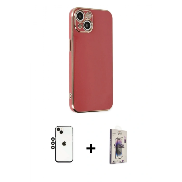 MARSİLYAN™- iPhone 14 Kılıf Yankı Serisi - Siyah Bilvis 3D Cam Ekran Koruyucu + Shine Kamera Lens - SH