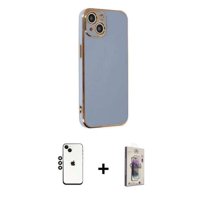 MARSİLYAN™- iPhone 14 Kılıf Yankı Serisi - Siyah Bilvis 3D Cam Ekran Koruyucu + Shine Kamera Lens - SH