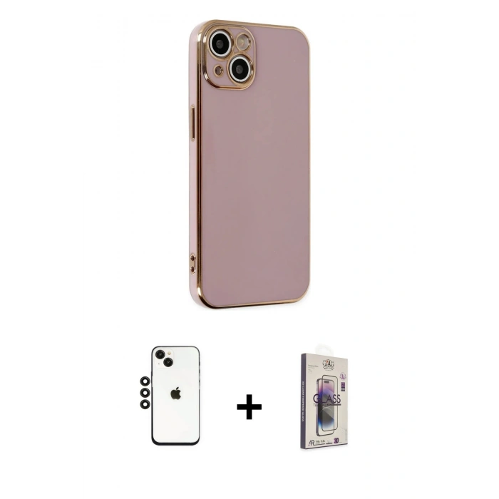 MARSİLYAN™- iPhone 14 Kılıf Yankı Serisi - Siyah Bilvis 3D Cam Ekran Koruyucu + Shine Kamera Lens - SH