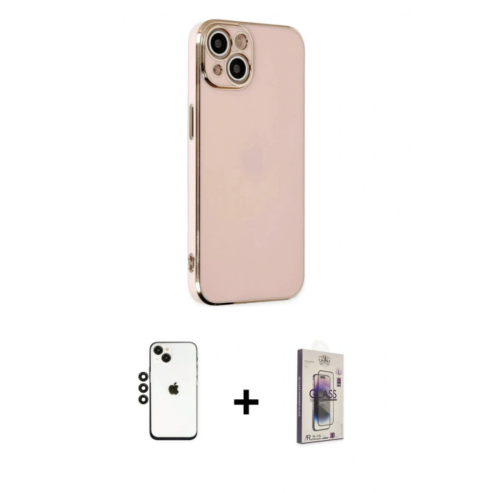 MARSİLYAN™- iPhone 14 Kılıf Yankı Serisi - Siyah Bilvis 3D Cam Ekran Koruyucu + Shine Kamera Lens - SH