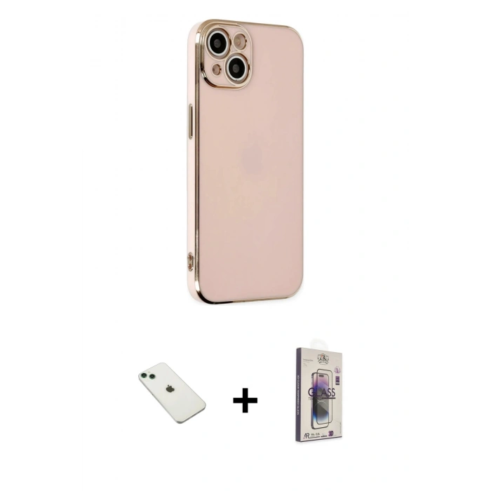 MARSİLYAN™- iPhone 14 Kılıf Yankı Serisi - Siyah Bilvis 3D Cam Ekran Koruyucu + Diamond Kamera Lens - YL