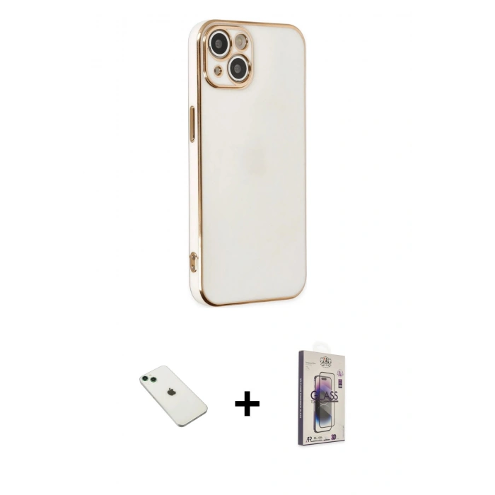 MARSİLYAN™- iPhone 14 Kılıf Yankı Serisi - Siyah Bilvis 3D Cam Ekran Koruyucu + Diamond Kamera Lens - YL