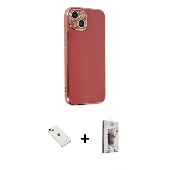 MARSİLYAN™- iPhone 14 Kılıf Yankı Serisi - Siyah Bilvis 3D Cam Ekran Koruyucu + Diamond Kamera Lens - YL