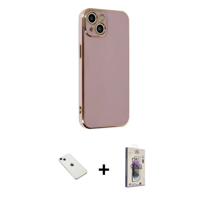 MARSİLYAN™- iPhone 14 Kılıf Yankı Serisi - Siyah Bilvis 3D Cam Ekran Koruyucu + Diamond Kamera Lens - YL