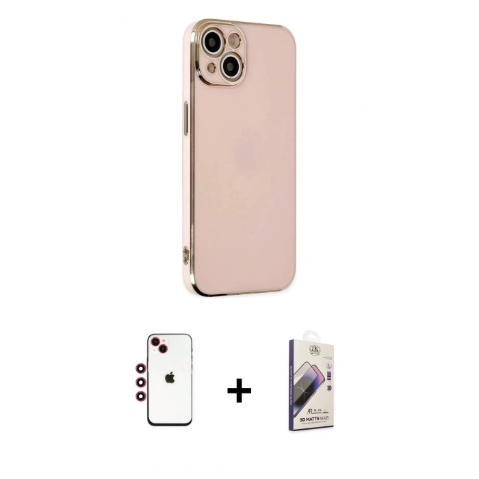 MARSİLYAN™- iPhone 14 Kılıf Yankı Serisi - Siyah Bilvis 3D Mat Cam Ekran Koruyucu + Shine Kamera Lens - KI