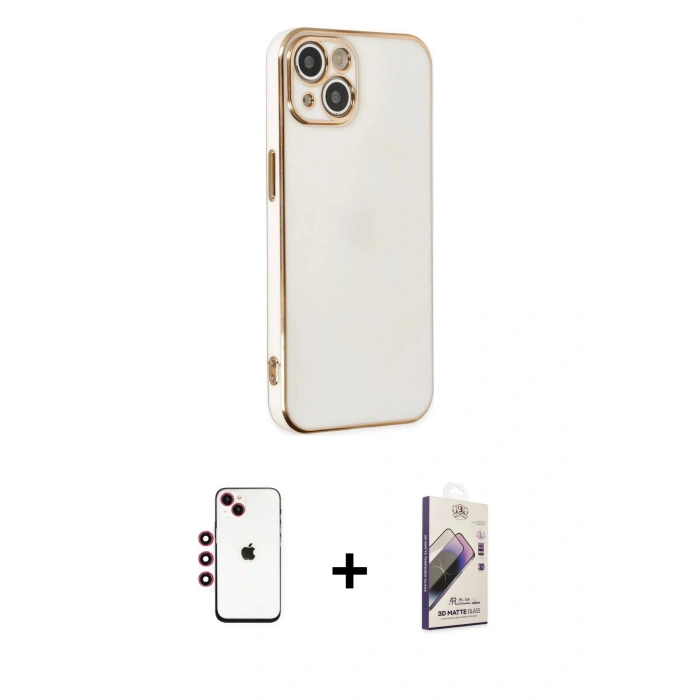MARSİLYAN™- iPhone 14 Kılıf Yankı Serisi - Siyah Bilvis 3D Mat Cam Ekran Koruyucu + Shine Kamera Lens - KI