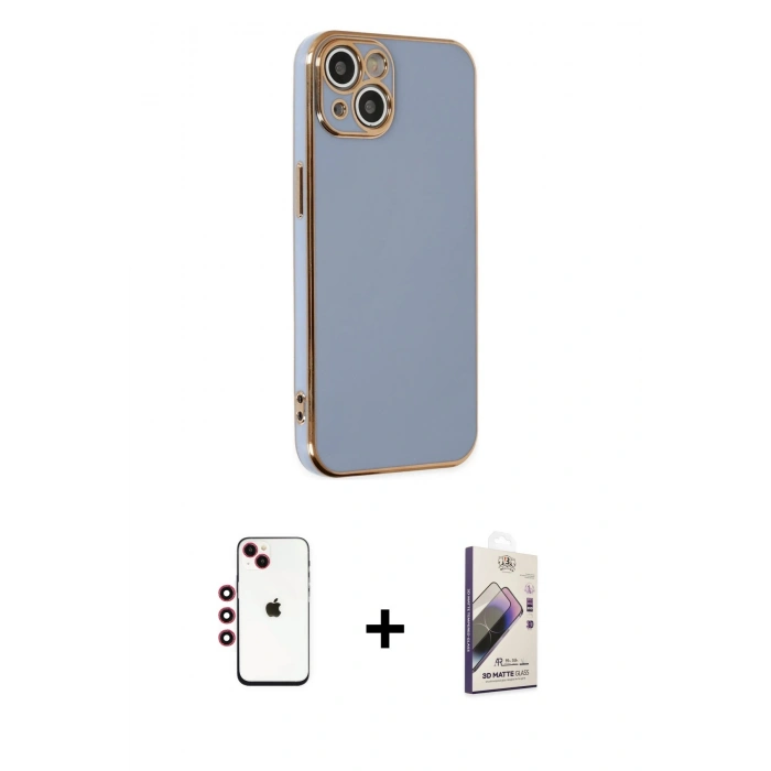MARSİLYAN™- iPhone 14 Kılıf Yankı Serisi - Siyah Bilvis 3D Mat Cam Ekran Koruyucu + Shine Kamera Lens - KI