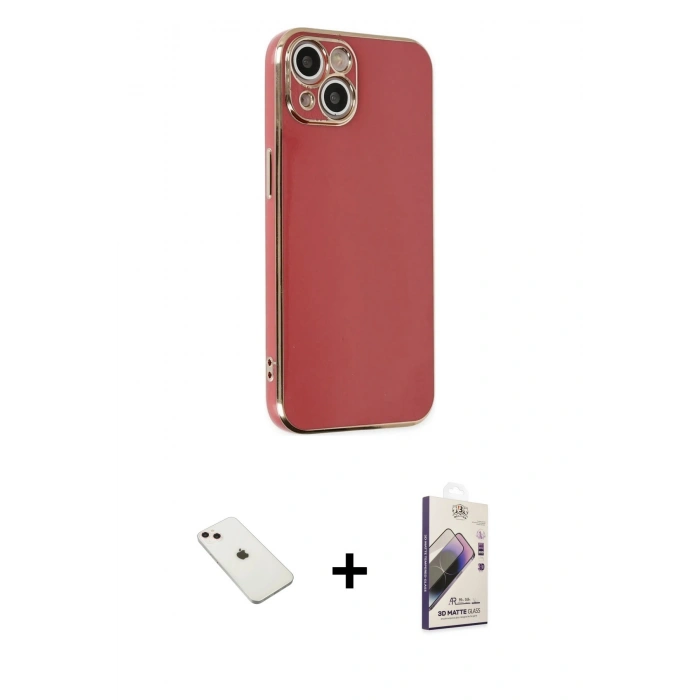 MARSİLYAN™- iPhone 14 Kılıf Yankı Serisi - Siyah Bilvis 3D Mat Cam Ekran Koruyucu + Diamond Kamera Lens - PE