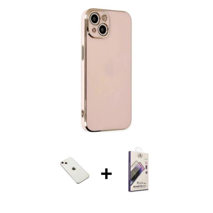 MARSİLYAN™- iPhone 14 Kılıf Yankı Serisi - Siyah Bilvis 3D Mat Cam Ekran Koruyucu + Diamond Kamera Lens - PE