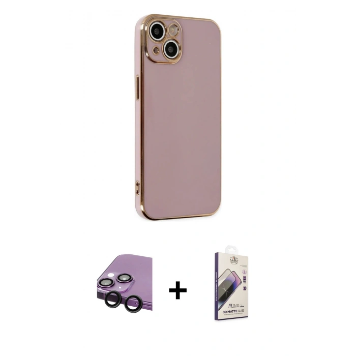 MARSİLYAN™- iPhone 14 Kılıf Yankı Serisi - Siyah Bilvis 3D Mat Cam Ekran Koruyucu + Raze Metal Kamera Lens - SH