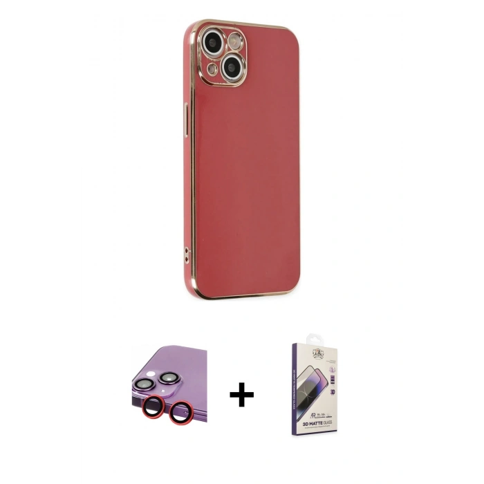 MARSİLYAN™- iPhone 14 Kılıf Yankı Serisi - Siyah Bilvis 3D Mat Cam Ekran Koruyucu + Raze Metal Kamera Lens - KI