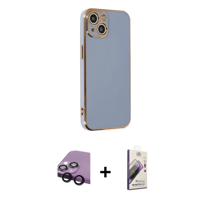 MARSİLYAN™- iPhone 14 Kılıf Yankı Serisi - Siyah Bilvis 3D Mat Cam Ekran Koruyucu + Raze Metal Kamera Lens - SH