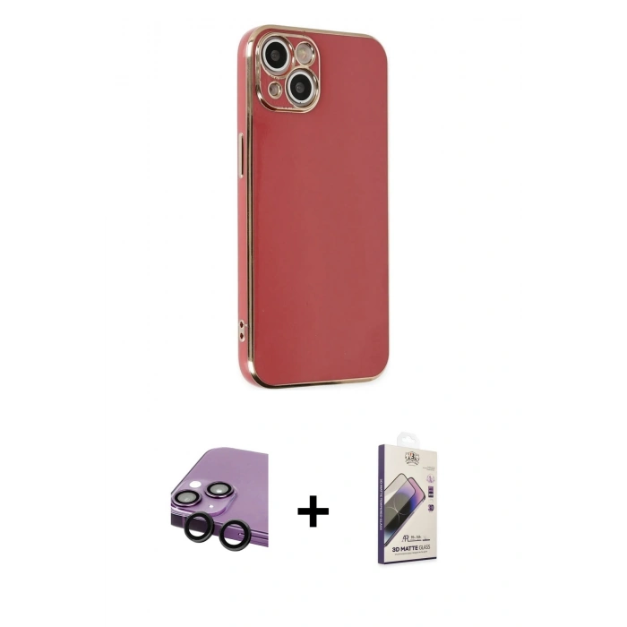 MARSİLYAN™- iPhone 14 Kılıf Yankı Serisi - Siyah Bilvis 3D Mat Cam Ekran Koruyucu + Raze Metal Kamera Lens - SH