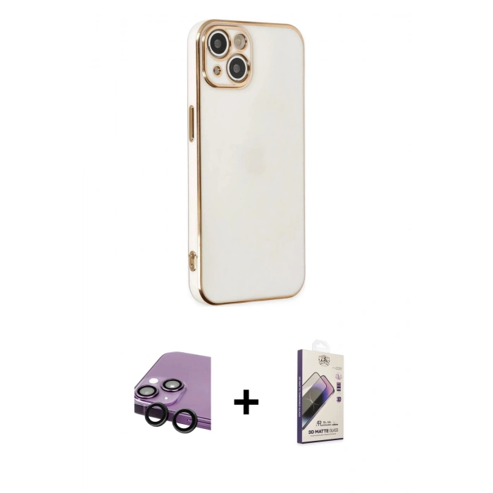 MARSİLYAN™- iPhone 14 Kılıf Yankı Serisi - Siyah Bilvis 3D Mat Cam Ekran Koruyucu + Raze Metal Kamera Lens - SH