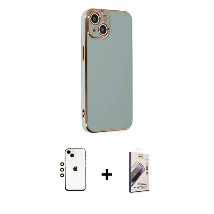 MARSİLYAN™- iPhone 14 Kılıf Yankı Serisi - Siyah Bilvis 3D Mat Cam Ekran Koruyucu + Shine Kamera Lens - GD