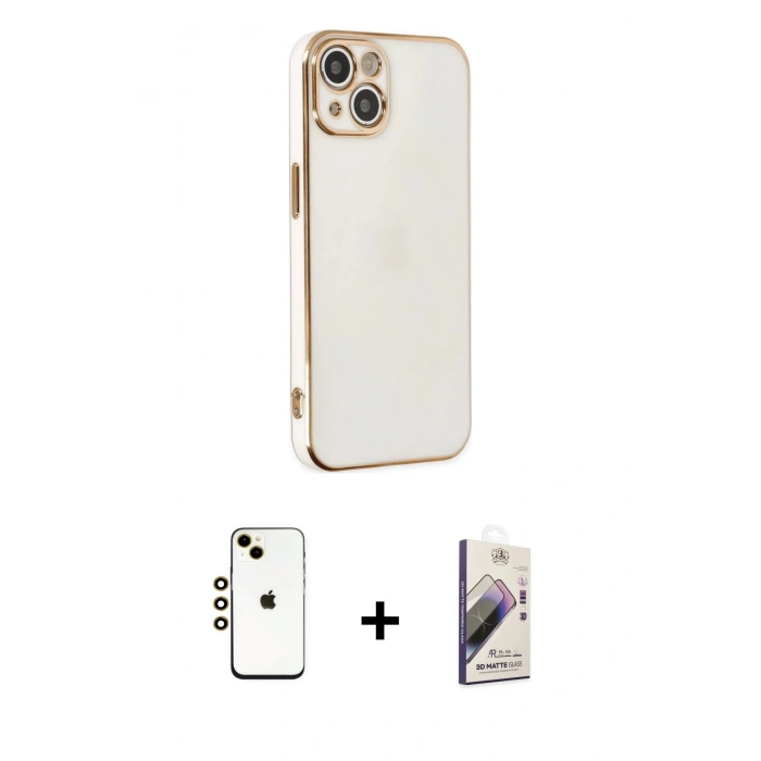 MARSİLYAN™- iPhone 14 Kılıf Yankı Serisi - Siyah Bilvis 3D Mat Cam Ekran Koruyucu + Shine Kamera Lens - GD