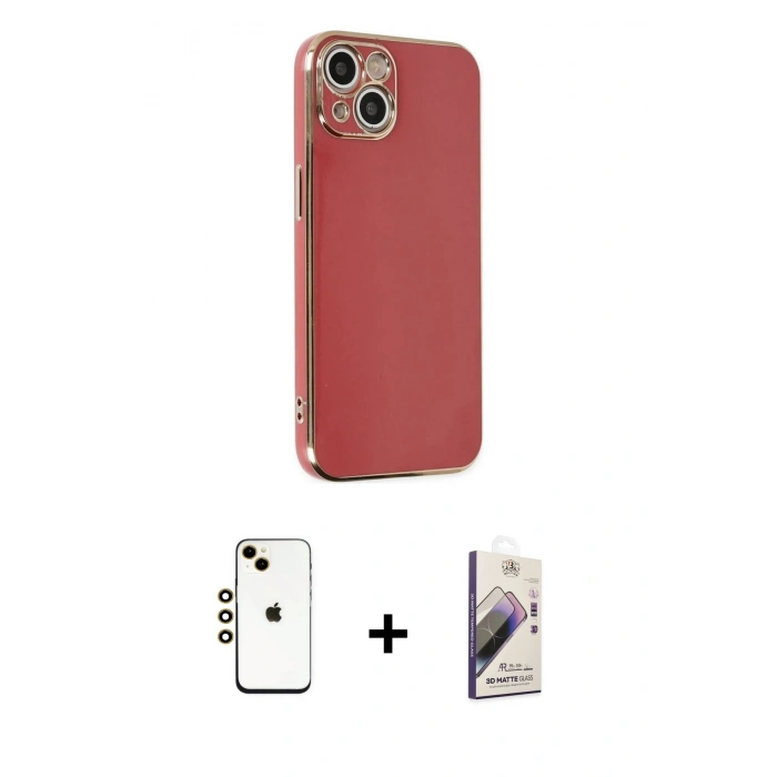 MARSİLYAN™- iPhone 14 Kılıf Yankı Serisi - Siyah Bilvis 3D Mat Cam Ekran Koruyucu + Shine Kamera Lens - GD