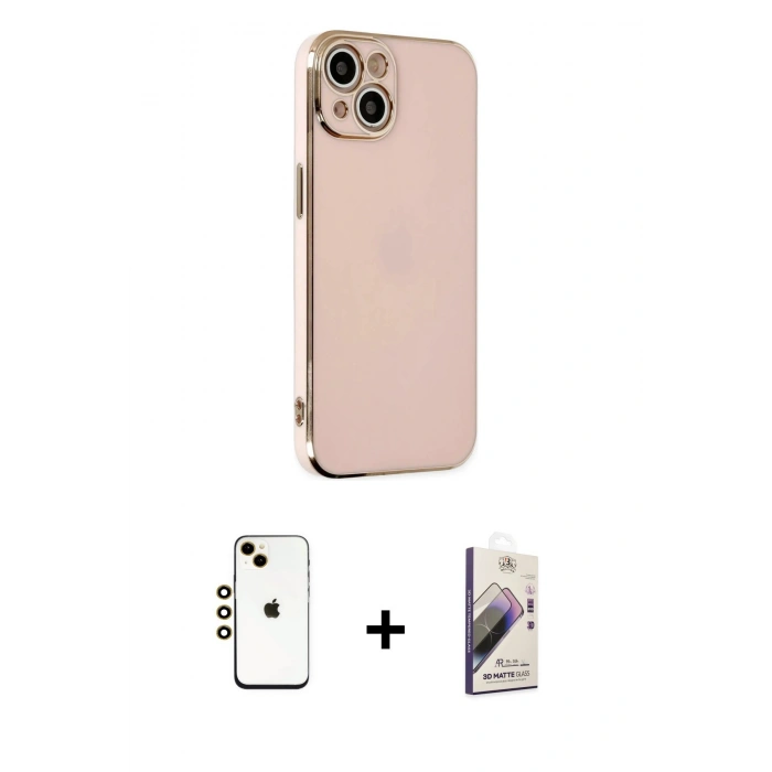 MARSİLYAN™- iPhone 14 Kılıf Yankı Serisi - Siyah Bilvis 3D Mat Cam Ekran Koruyucu + Shine Kamera Lens - GD