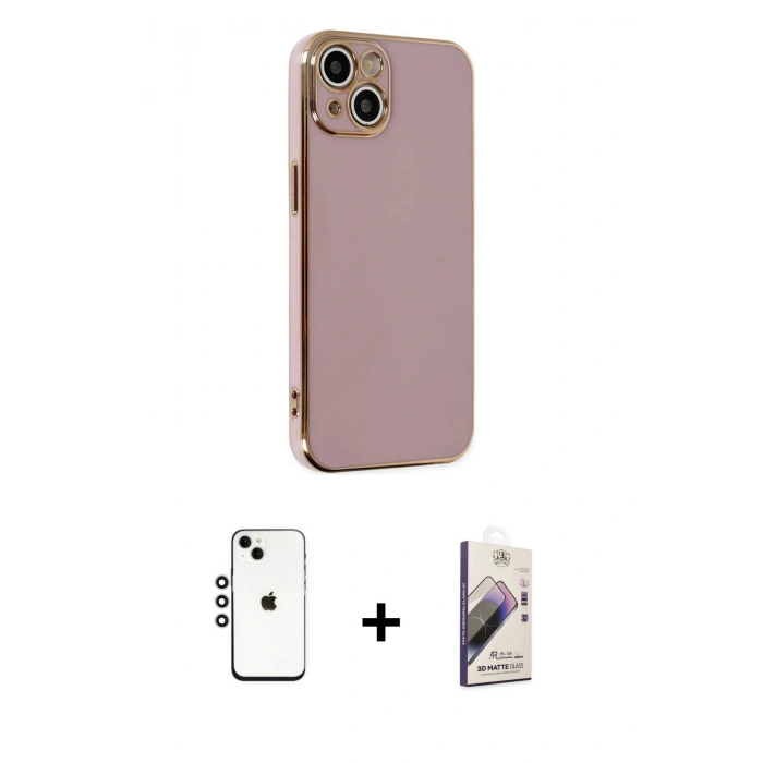 MARSİLYAN™- iPhone 14 Kılıf Yankı Serisi - Siyah Bilvis 3D Mat Cam Ekran Koruyucu + Shine Kamera Lens - GS