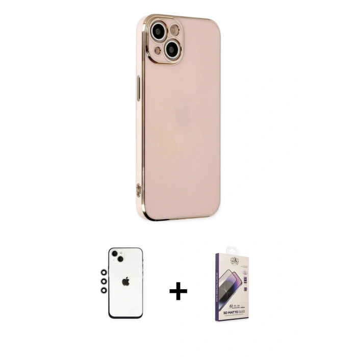 MARSİLYAN™- iPhone 14 Kılıf Yankı Serisi - Siyah Bilvis 3D Mat Cam Ekran Koruyucu + Shine Kamera Lens - GS
