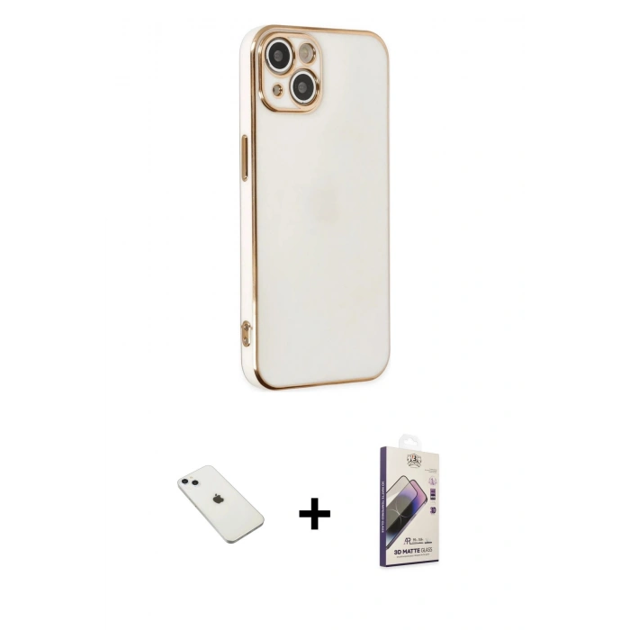 MARSİLYAN™- iPhone 14 Kılıf Yankı Serisi - Siyah Bilvis 3D Mat Cam Ekran Koruyucu + Diamond Kamera Lens - SABE
