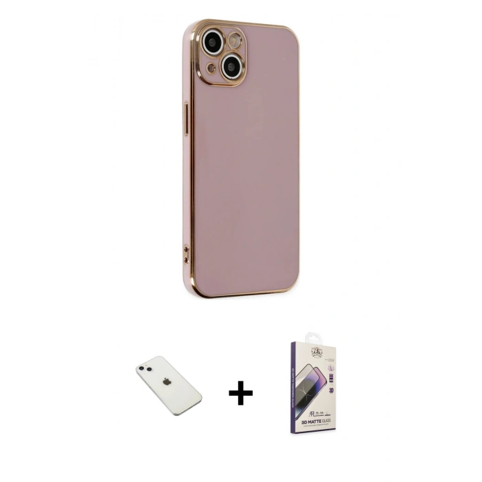 MARSİLYAN™- iPhone 14 Kılıf Yankı Serisi - Siyah Bilvis 3D Mat Cam Ekran Koruyucu + Diamond Kamera Lens - SABE
