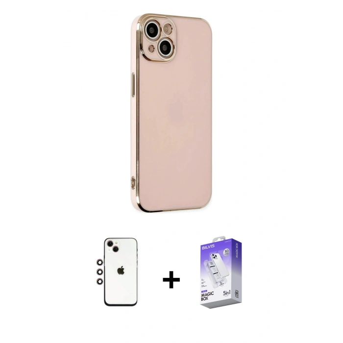 MARSİLYAN™- iPhone 14 Kılıf Yankı Serisi - Siyah Bilvis 5in1 3D Magic Cam Ekran Koruyucu + Shine Kamera Lens - GI