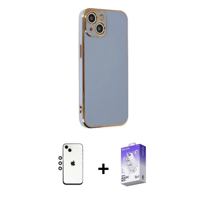 MARSİLYAN™- iPhone 14 Kılıf Yankı Serisi - Siyah Bilvis 5in1 3D Magic Cam Ekran Koruyucu + Shine Kamera Lens - GS