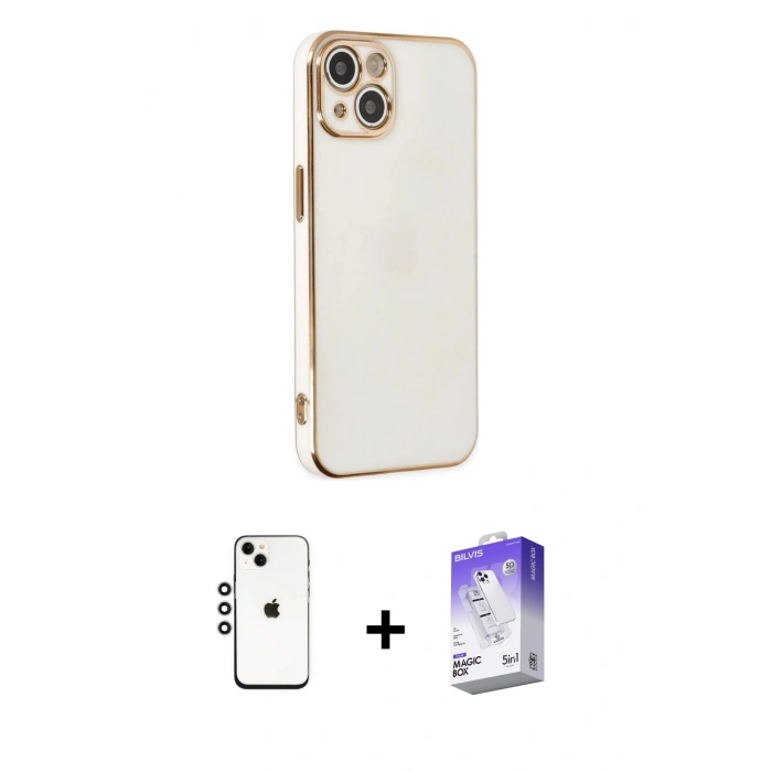 MARSİLYAN™- iPhone 14 Kılıf Yankı Serisi - Siyah Bilvis 5in1 3D Magic Cam Ekran Koruyucu + Shine Kamera Lens - GS