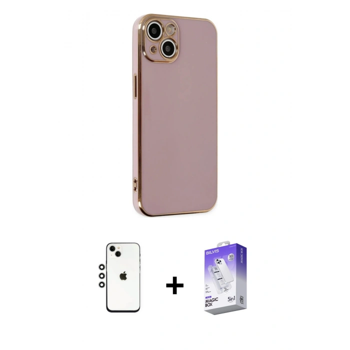 MARSİLYAN™- iPhone 14 Kılıf Yankı Serisi - Siyah Bilvis 5in1 3D Magic Cam Ekran Koruyucu + Shine Kamera Lens - GS