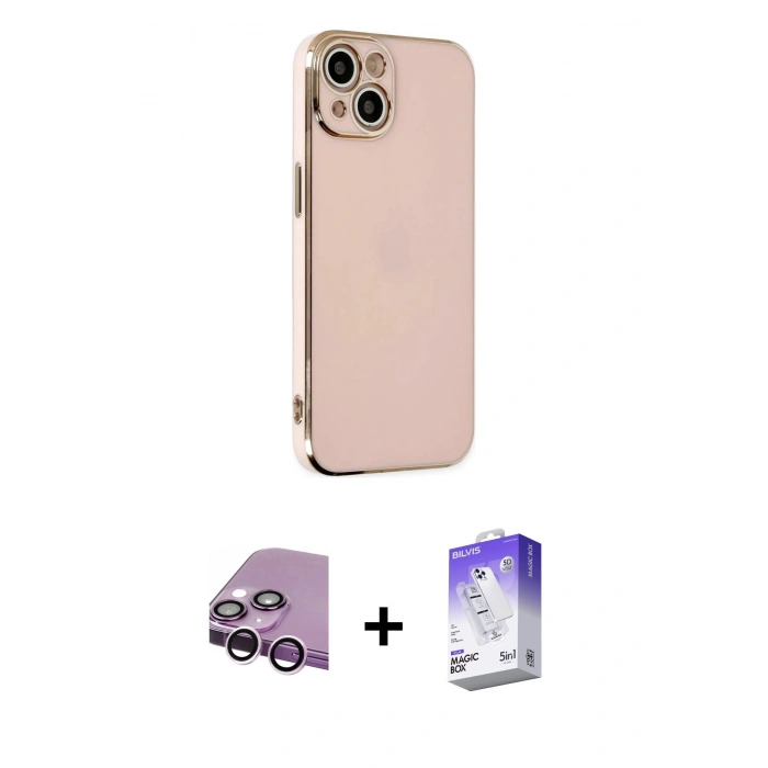 MARSİLYAN™- iPhone 14 Kılıf Yankı Serisi - Siyah Bilvis 5in1 3D Magic Cam Ekran Koruyucu + Raze Metal Kamera Lens - MR
