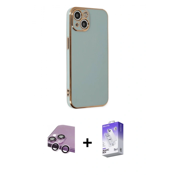 MARSİLYAN™- iPhone 14 Kılıf Yankı Serisi - Siyah Bilvis 5in1 3D Magic Cam Ekran Koruyucu + Raze Metal Kamera Lens - MR