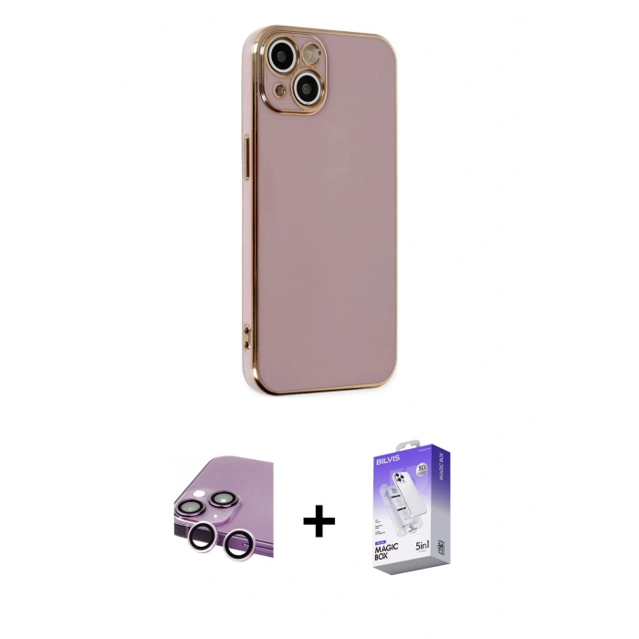 MARSİLYAN™- iPhone 14 Kılıf Yankı Serisi - Siyah Bilvis 5in1 3D Magic Cam Ekran Koruyucu + Raze Metal Kamera Lens - MR
