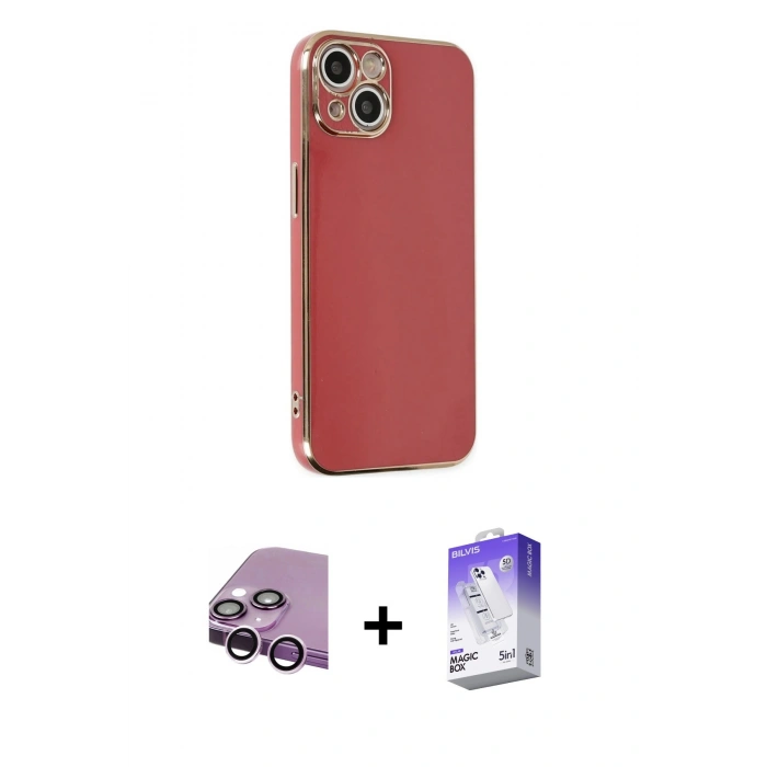MARSİLYAN™- iPhone 14 Kılıf Yankı Serisi - Siyah Bilvis 5in1 3D Magic Cam Ekran Koruyucu + Raze Metal Kamera Lens - MR