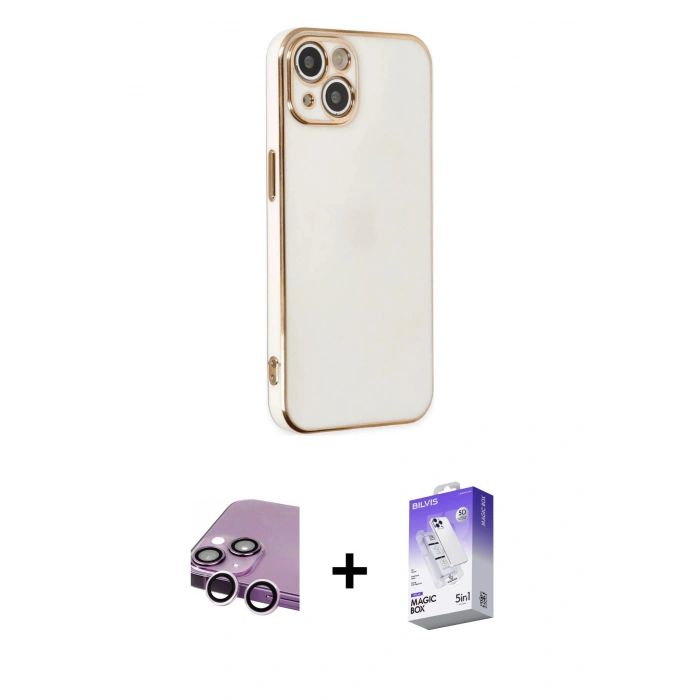 MARSİLYAN™- iPhone 14 Kılıf Yankı Serisi - Siyah Bilvis 5in1 3D Magic Cam Ekran Koruyucu + Raze Metal Kamera Lens - MR