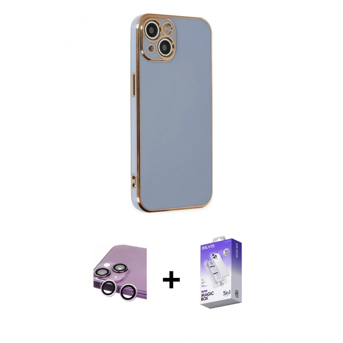 MARSİLYAN™- iPhone 14 Kılıf Yankı Serisi - Siyah Bilvis 5in1 3D Magic Cam Ekran Koruyucu + Raze Metal Kamera Lens - MR