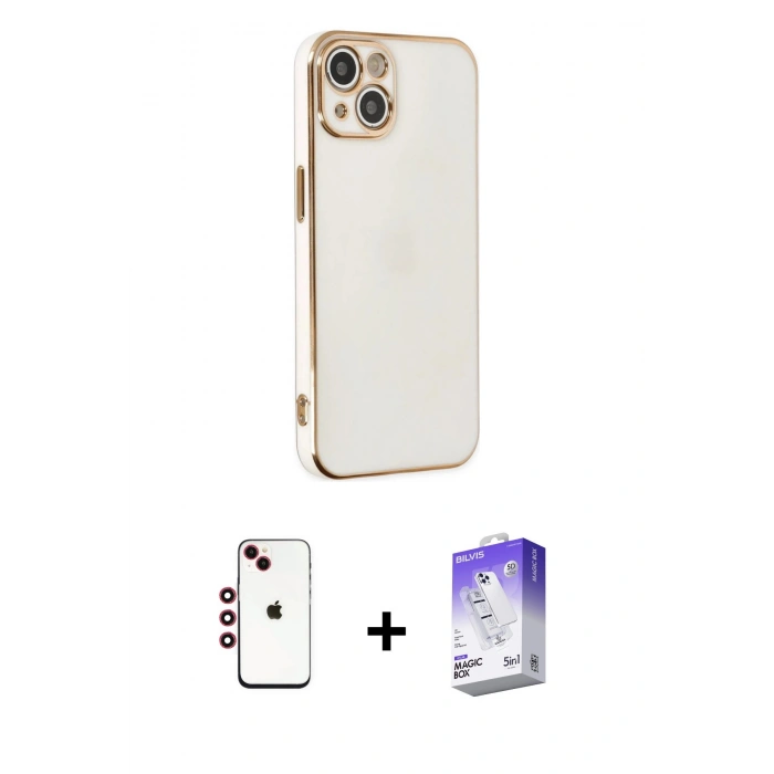 MARSİLYAN™- iPhone 14 Kılıf Yankı Serisi - Siyah Bilvis 5in1 3D Magic Cam Ekran Koruyucu + Shine Kamera Lens - KI