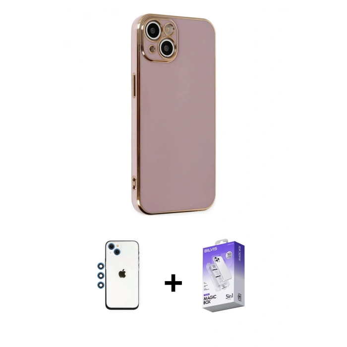 MARSİLYAN™- iPhone 14 Kılıf Yankı Serisi - Siyah Bilvis 5in1 3D Magic Cam Ekran Koruyucu + Shine Kamera Lens - MI