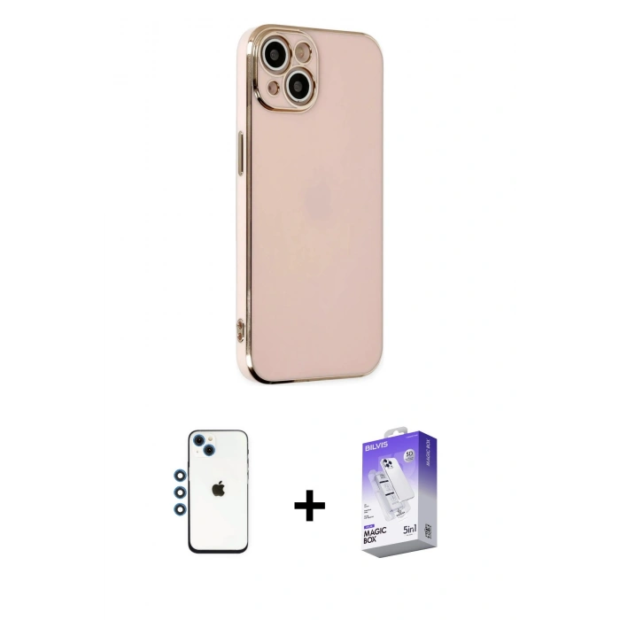 MARSİLYAN™- iPhone 14 Kılıf Yankı Serisi - Siyah Bilvis 5in1 3D Magic Cam Ekran Koruyucu + Shine Kamera Lens - MI