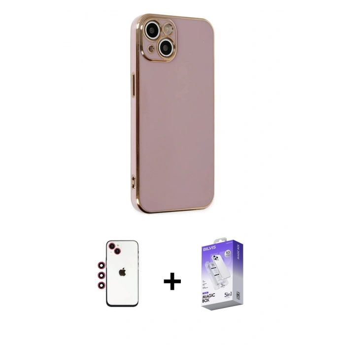 MARSİLYAN™- iPhone 14 Kılıf Yankı Serisi - Siyah Bilvis 5in1 3D Magic Cam Ekran Koruyucu + Shine Kamera Lens - KI