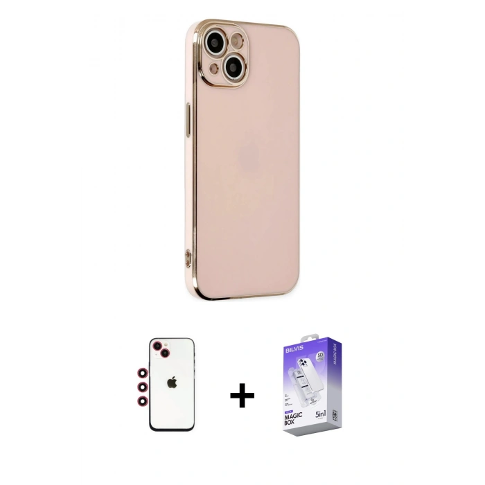 MARSİLYAN™- iPhone 14 Kılıf Yankı Serisi - Siyah Bilvis 5in1 3D Magic Cam Ekran Koruyucu + Shine Kamera Lens - KI