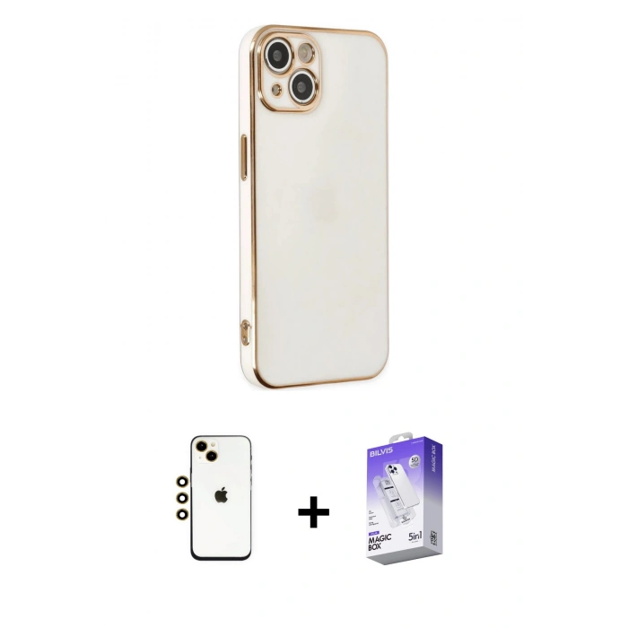 MARSİLYAN™- iPhone 14 Kılıf Yankı Serisi - Siyah Bilvis 5in1 3D Magic Cam Ekran Koruyucu + Shine Kamera Lens - GD