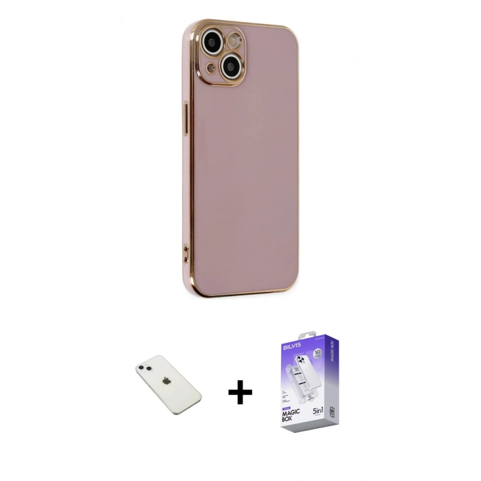 MARSİLYAN™- iPhone 14 Kılıf Yankı Serisi - Siyah Bilvis 5in1 3D Magic Cam Ekran Koruyucu + Diamond Kamera Lens - SABE