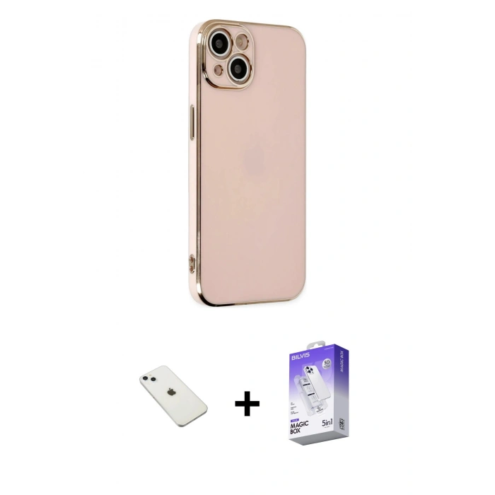 MARSİLYAN™- iPhone 14 Kılıf Yankı Serisi - Siyah Bilvis 5in1 3D Magic Cam Ekran Koruyucu + Diamond Kamera Lens - SABE