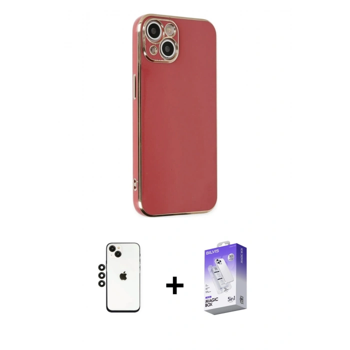 MARSİLYAN™- iPhone 14 Kılıf Yankı Serisi - Siyah Bilvis 5in1 3D Magic Cam Ekran Koruyucu + Shine Kamera Lens - SH