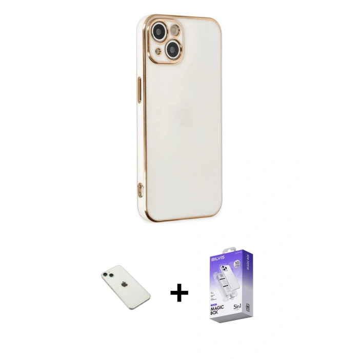 MARSİLYAN™- iPhone 14 Kılıf Yankı Serisi - Siyah Bilvis 5in1 3D Magic Cam Ekran Koruyucu + Diamond Kamera Lens - YL